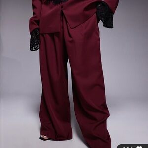 ASOS LUXE Curve tailored wide leg pants in dark cherry